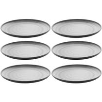 Conjunto 6 Pratos 18cm Melamina Lyor Tóquio Oriental Japonesa com Relevo Preto Fosco Sobremesa Conjunto 6 Pratos 18cm Melamina Lyor Tóquio Oriental Japonesa com Relevo Preto Fosco Sobremesa