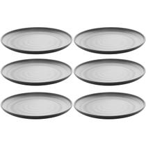 Conjunto 6 Pratos 18cm Melamina Lyor Tóquio Oriental Japonesa com Relevo Preto Fosco Sobremesa