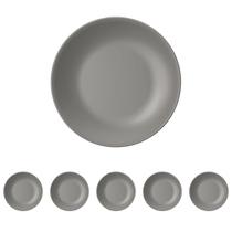 Conjunto 6 Pratos de Sobremesa Coupe Clean Esmalte Cinza 20cm Brilhante Yoi