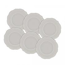 Conjunto 6 Pratos de Sobremesa em Porcelana Maldivas Fio Prateado 21cm Wolff