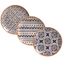 Conjunto 6 Pratos de Sobremesa Lanche Cerâmica Coup Asteca 19,4cm Estampado Porto Brasil
