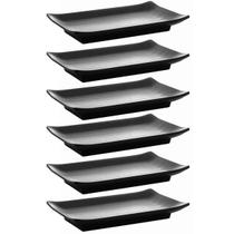 Conjunto 6 Pratos de Sushi Melamina Lyor Tóquio Preto 17x11cm Travessas Retangular