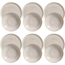 Conjunto 6 Pratos Fundos 22cm 6 Pratos Rasos 27cm Cerâmica Porto Brasil Off White Bio Latte
