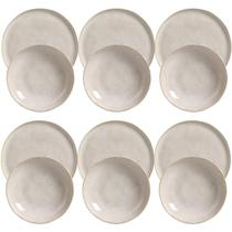 Conjunto 6 Pratos Fundos 22cm 6 Pratos Rasos 27cm Cerâmica Porto Brasil Off White Bio Latte