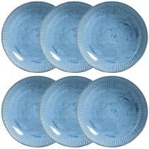 Conjunto 6 Pratos Fundos Cerâmica Azul 830ml Linhas Breeze Porto Brasil Massa Sopa Jantar