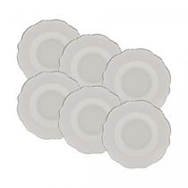 Conjunto 6 Pratos Fundos em Porcelana Maldivas Branco com Fio Prateado