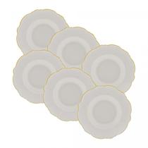 Conjunto 6 Pratos Fundos Porcelana Maldivas Branco com fio Dourado 23cm