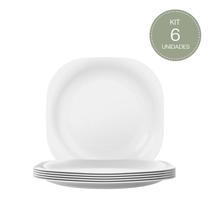 Conjunto 6 Pratos Raso de Vidro Opalino Branco Quadrado Plaza Nadir 27cm