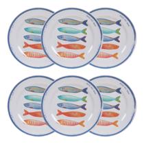 Conjunto 6 Pratos Raso Melamina Naval Bacio Del Mare 27cm