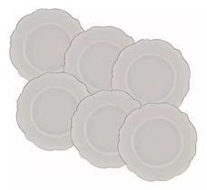 Conjunto 6 Pratos Rasos em Porcelana Maldivas com Fio Prata 28cm Wolff
