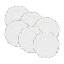 Conjunto 6 Pratos Rasos Maldivas Fio Dourado 28cm Wolff