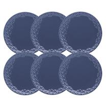 Conjunto 6 Pratos Rasos Oxford Mia Maré 28.5cm Porcelana Azul