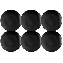 Conjunto 6 Pratos Rasos para Sobremesa Plástico Preto 18cm C Conjunto 6 Pratos Rasos para Sobremesa Plástico Preto 18cm C