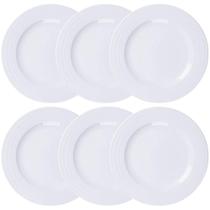 Conjunto 6 Pratos Rasos Porcelana 27cm Tramontina Branco Vibrare Aba Larga Mesa de Jantar