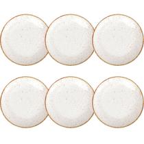 Conjunto 6 Pratos Rústicos Tramontina Rasos 28cm Porcelana Marrom Decorado