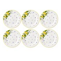 Conjunto 6 Pratos Sobremesa Limão e Flores Cerâmica