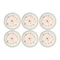 Conjunto 6 Pratos Sobremesa Perlasa Flores Cerâmica