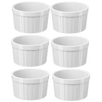 Conjunto 6 Ramekins 220ml Canelado Branco Pote para Molho Molheira Petiscos Uno Coza