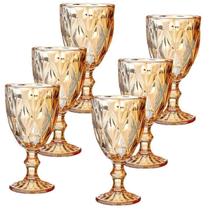 Conjunto 6 Taça Ambar Dourada Diamante Vidro Água Vinho