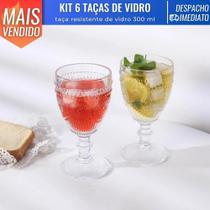 Conjunto 6 Taça de Vidro 300ml Cálice Desenhado de Luxo Bebidas Vinho Suco Água