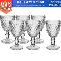 Conjunto 6 Taça de Vidro 300ml Cálice Desenhado de Luxo Bico Abacaxi Bebidas Vinho Suco Água - Dagia Importação