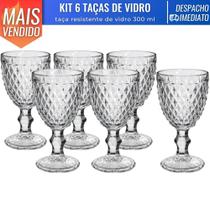 Conjunto 6 Taça de Vidro 300ml Cálice Desenhado de Luxo Bico Abacaxi Bebidas Vinho Suco Água