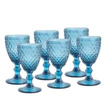 Conjunto 6 Taças 325 ml P/Água Vidro Bico de Abacaxi Azul Lyor