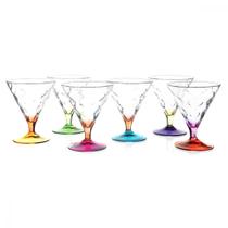 Conjunto 6 Taças Cristal Coloridas Água Vinho Sucos Drinks Coquetel Bebidas Sobremesas Decoração Cozinha Bar 300ml - Rcr
