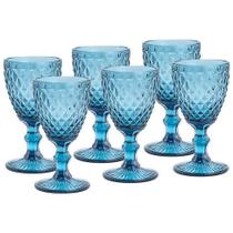 Conjunto 6 Taças de Água de Vidro Bico de Abacaxi Azul 325ml - Lyor