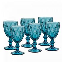 Conjunto 6 Taças de Água de Vidro Diamond Azul 325ml 6502 - Lyor