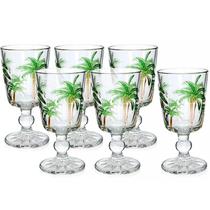 Conjunto 6 Taças de Água de Vidro Tropical Palm Handing Painting 310ml 7809 - Lyor