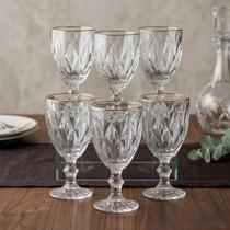 Conjunto 6 Taças De Água Lyor Diamond Fio De Ouro 330ml
