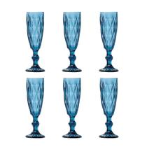 Conjunto 6 Taças de Champanhe Vidro Azul 20cm ZF0074 BTC