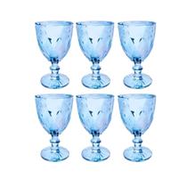 Conjunto 6 Taças de Vidro Azul 330ml Lapidadas Milbani Conjunto 6 Taças de Vidro Azul 330ml Lapidadas Milbani