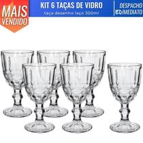 Conjunto 6 Taças de Vidro Diamond Luxo Para Bebidas Vinho Água