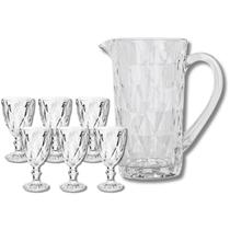 Conjunto 6 Taças Diamante 300ML Transparente + 1 Jarra Pequena 1L