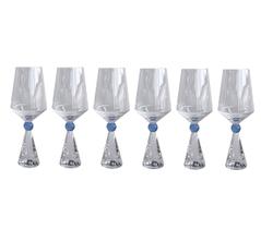 Conjunto 6 Taças Diamond de Vidro com Base de Cristal Azul 595ml BJ0026 BTC
