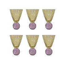 Conjunto 6 Taças em Vidro Âmbar com Base de Cristal Esculpido Roxo 425ml BJ0041 BTC Conjunto 6 Taças em Vidro Âmbar com Base de Cristal Esculpido Roxo 425ml BJ0041 BTC