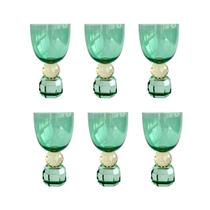 Conjunto 6 Taças em Vidro Verde Base Diamantada Amarelo e Verde 360ml BJ0069 BTC Conjunto 6 Taças em Vidro Verde Base Diamantada Amarelo e Verde 360ml BJ0069 BTC