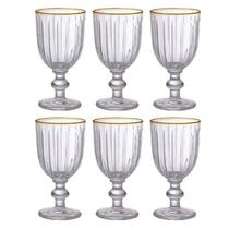 Conjunto 6 Taças para Água e Vinho Melina Transparente Borda Dourada 260ml TCVN024GD - Hauskraft