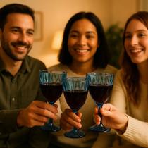 Conjunto 6 Taças Vidro Azul Jogo Servir Bebida Drinks Presente Recipiente Vinho Cozinha Casa