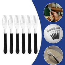 Conjunto 6 Talheres Inox Cabo Polipropileno Preto Mesa Cozinha Refeição Resistente Alta Qualidade