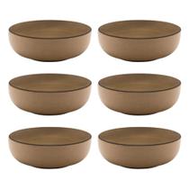Conjunto 6 Tigelas Bowls De Cerâmica Oxford Flat Ocre 600ml Kit Completo
