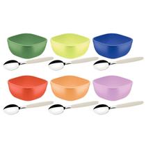Conjunto 6 Tigelas de Sobremesa Bowl e 6 Colheres Tramontina Mixcolor Colorido Plástico