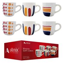 Conjunto 6 Unidades Xícaras Em Cerâmica 90mL Canecas Kit Jogo Set Café Chá, AllMix