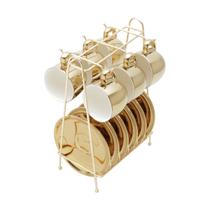 Conjunto 6 xícaras 90 ml para café de porcelana branco/dourado com pires e suporte Versa Wolff - 18058 Conjunto 6 xícaras 90 ml para café de porcelana branco/dourado com pires e suporte Versa Wolff - 18058