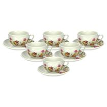 Conjunto 6 Xícaras C/Pires Le Jardin De Porcelana Mesa 160ml Conjunto 6 Xícaras C/Pires Le Jardin De Porcelana Mesa 160ml