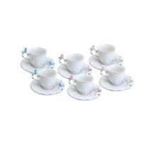 Conjunto 6 Xícaras Café Porcelana Birds Pássaro Colorido
