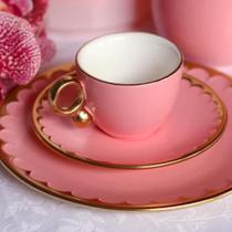 Conjunto 6 Xícaras Café Porcelana com Pires Egg Rosa Matt 90ml - Wolff