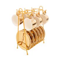 Conjunto 6 xícaras café Porcelana + Pires e Suporte Versa Branco/Dourado 90ml Wolff Conjunto 6 xícaras café Porcelana + Pires e Suporte Versa Branco/Dourado 90ml Wolff